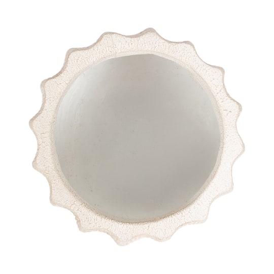 Kate and Laurel 5ft. Oliveira Faux Olive Tree in Claudel Scalloped Distressed White Planter